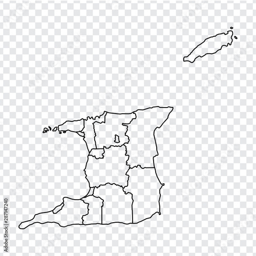 Blank map Trinidad and Tobago. High quality map of  Trinidad and Tobago with provinces on transparent background for your web site design  logo  app  UI. Stock vector.  EPS10. 