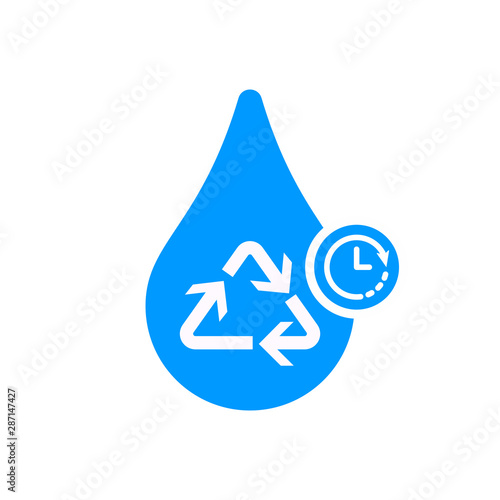 Water drop with recycle symbol icon with clock sign, countdown, deadline, schedule, planning symbol