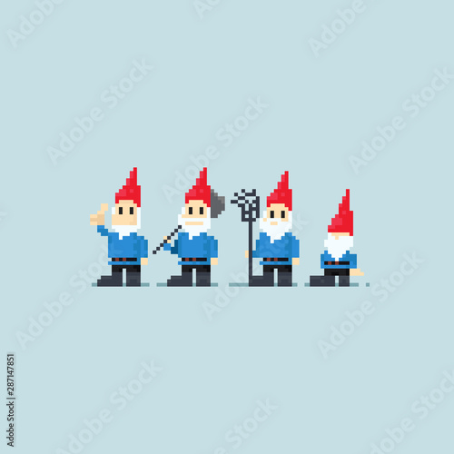 Pixel gnomes gang.8 bit character.