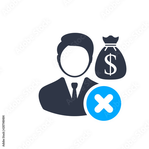 Financial Manager. Money management icon with cancel sign, close, delete, remove symbol