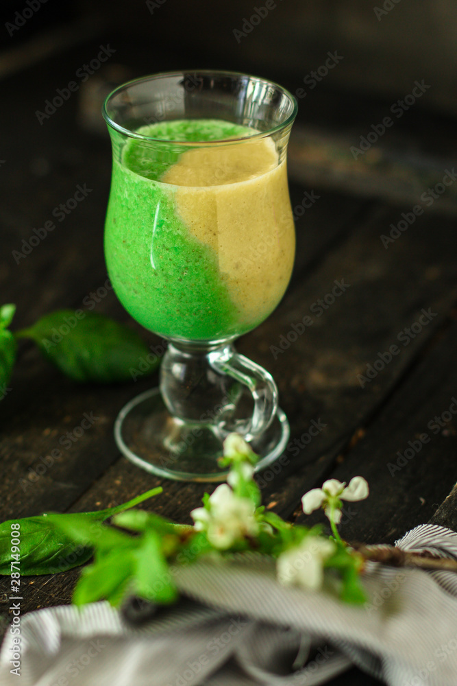 green smoothie - delicious fruit drink, vitamins, menu concept. food background. copy space green smoothie - delicious fruit drink, vitamins, menu concept. food background. copy space