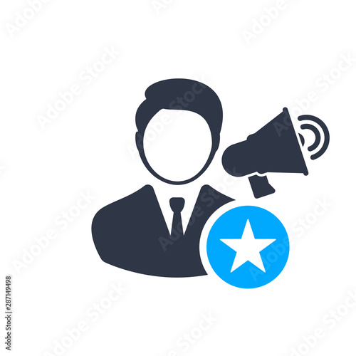 Business Marketing Manager icon with star sign, best, favorite, rating symbol