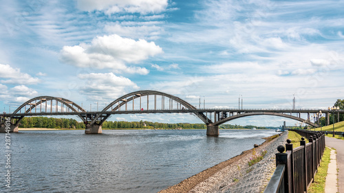 Bridge across the Volga river in town of Rybinsk, Russia