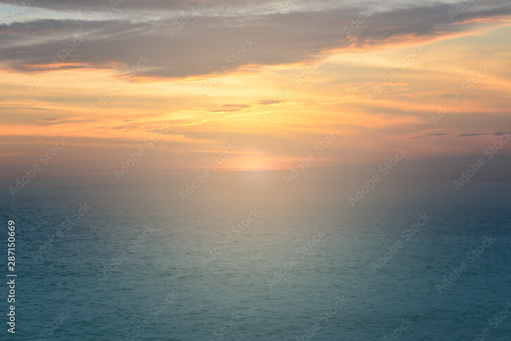 Beautiful nature sea and sunrise or sunset with morning light or evening