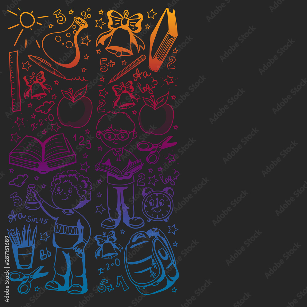 Back to School. Vector pattern with icons and children. Back to School. Vector pattern with icons and children.