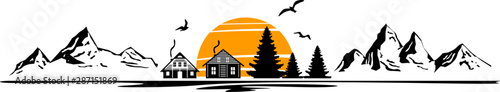 Mountain House Skyline Landscape Vector Silhouette
