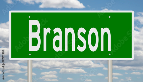 Rendering of a green highway sign for Branson Missouri