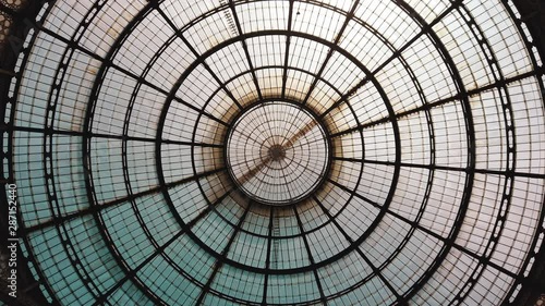 Milan, Italy - May 2019: Glass dome gallery Vittorio Emanuele. The concept of symmetry. All-round panorama. 