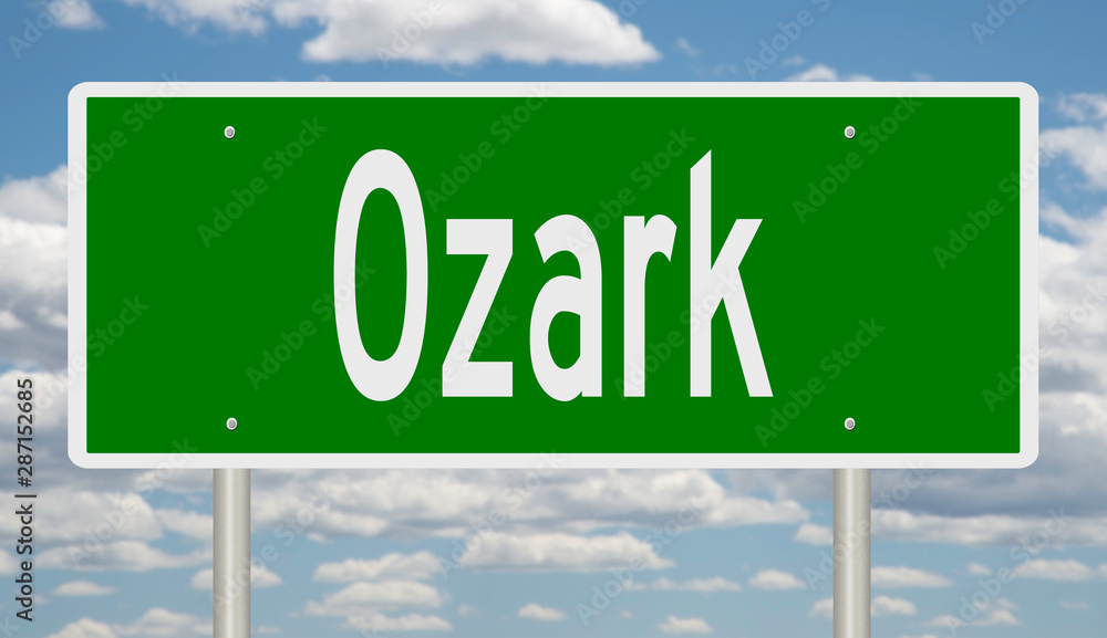 Rendering of a green highway sign for Ozark Missouri Rendering of a green highway sign for Ozark Missouri