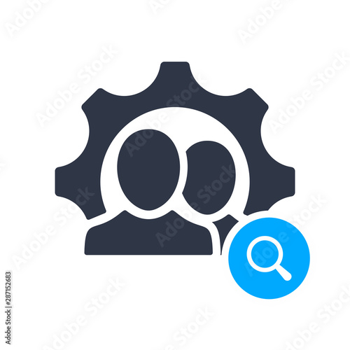Hr consulting icon with research sign, explore, find, inspect symbol