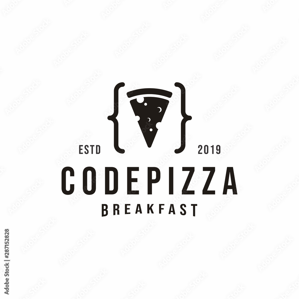 Vintage Code Pizza logo design. Retro Vintage design vector