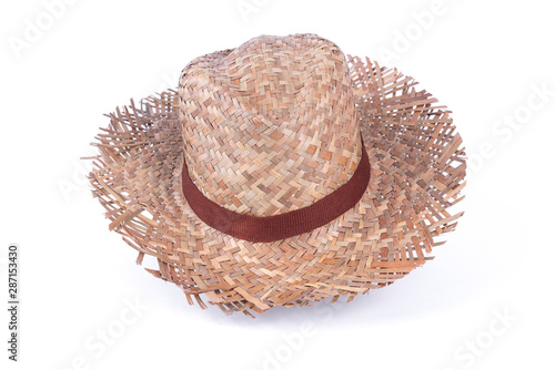 Straw beach hat isolated on white background. Object for summer cut out.