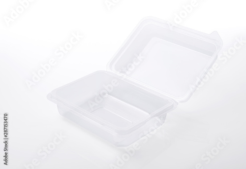 Plastic food box package isolated on white background.