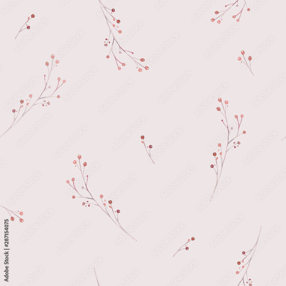 Hand-drawn winter pattern with Merry Christmas branches and berry, fir and pine elements. Hand painted watercolor seamless organic backgraund pattern. Holiday wallpaper paper decor