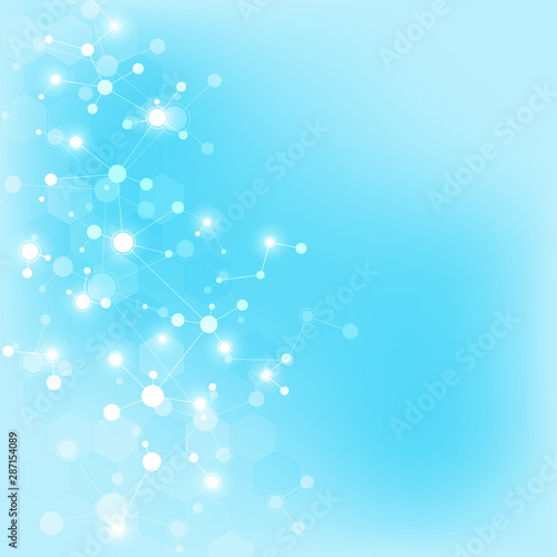 Abstract background of molecules. Molecular structures or DNA strand  genetic engineering  neural network  innovation technology  scientific research. Technological  science and medicine concept.