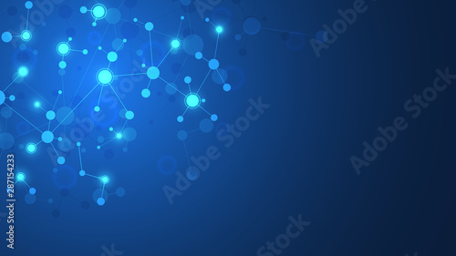 Abstract background of molecular structures. Molecules or DNA strand, genetic engineering, neural network, innovation technology, scientific research. Technological, science and medicine concept. © berCheck
