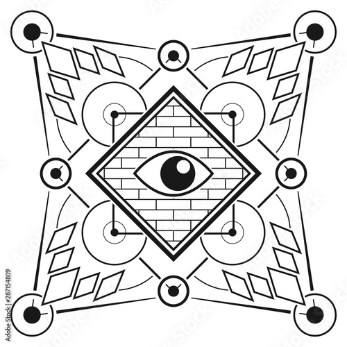 Abstract sacred geometrical symbol. Mystical emblem with eye.