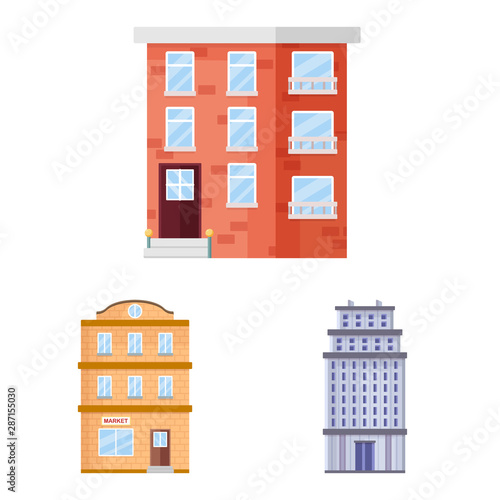 Vector design of facade and building icon. Collection of facade and exterior stock symbol for web.