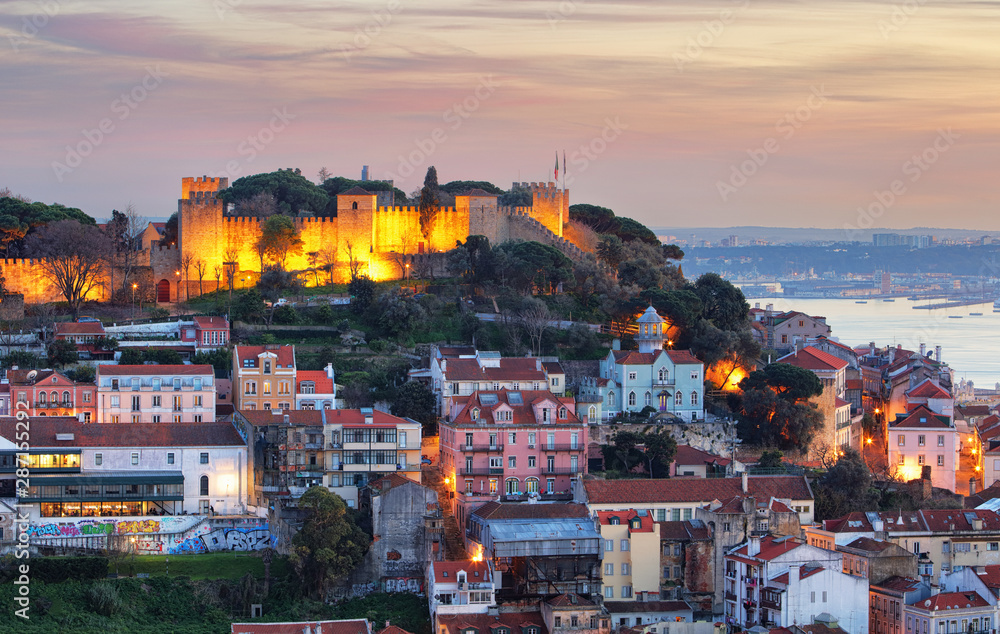 Lisbon, Portugal skyline at Sao Jorge Castle.