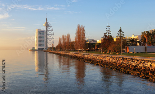 Tower Vasco da Gama by Tagus River in Lisbon. Lisbon, Portugal. photo