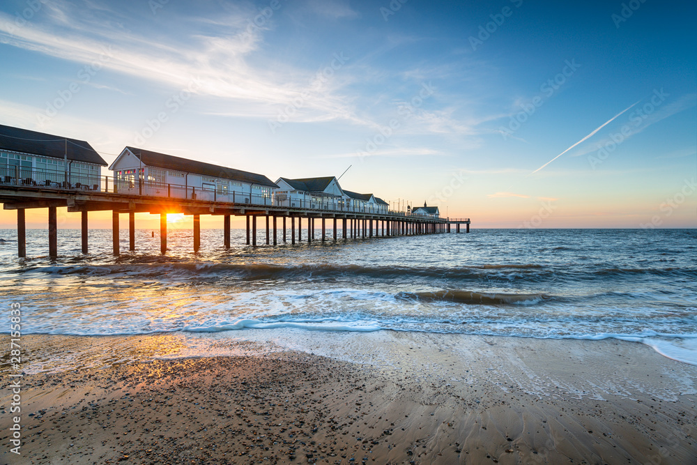 Beautiful sunrise over the pier at Southwold