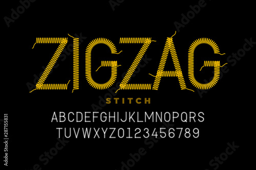 Zigzag stitch style font design, embroidery alphabet, letters and numbers photo