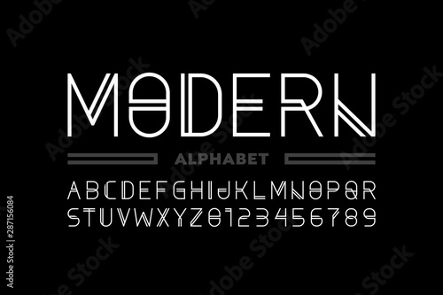 Modern style font, alphabet letters and numbers