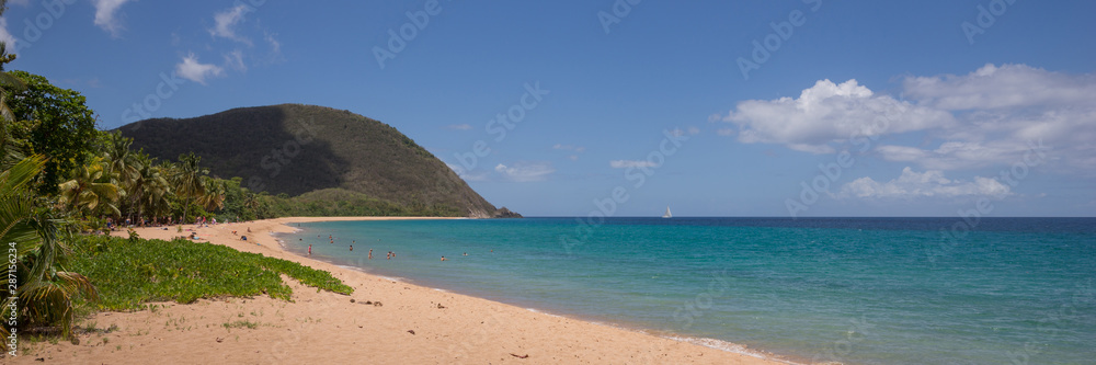 Panorama from the beach of Grande Anse in Deshaies, Guadeloupe