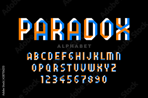 Impossible shape style font design, alphabet letters and numbers