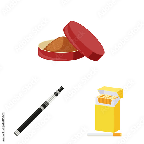 Vector illustration of cigarette and tobacco logo. Set of cigarette and nicotine stock symbol for web.