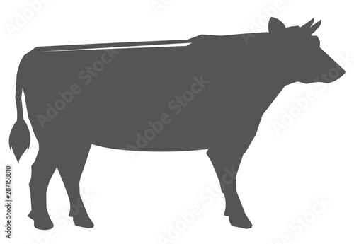 Black silhouette of a cow. Isolated on a white background. Vector illustration.