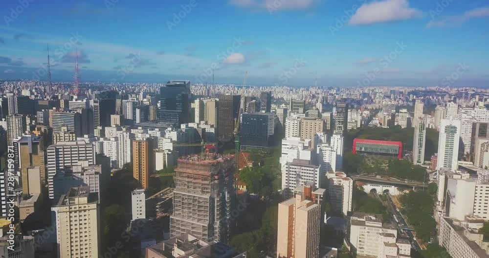 Aerial view of Sao Paulo city and Museum on warm sunny day Aerial view of Sao Paulo city and Museum on warm sunny day