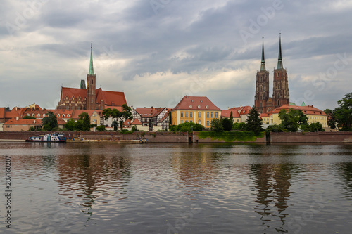 Wroclaw.The view of Cathedral island Tumski from the opposite side of the Oder river.