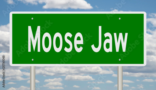 Rendering of a green highway sign for Moose Jaw Saskatchewan  photo