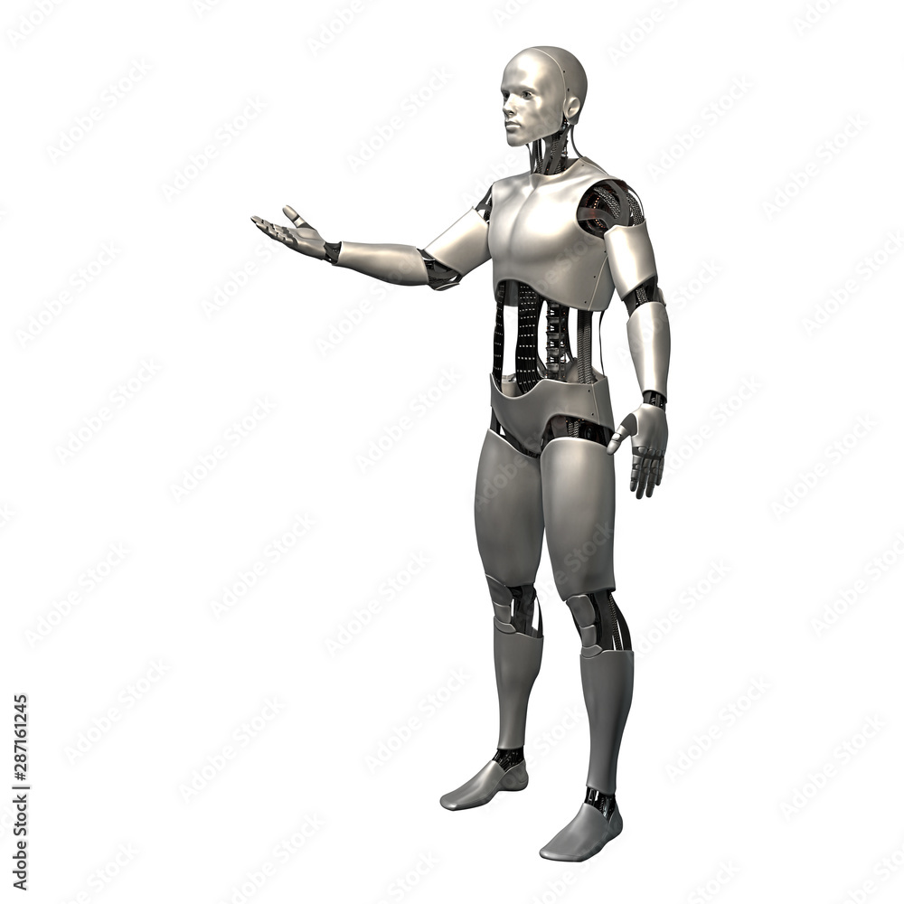 robot, android presenting an empty space, isolated on white background (3d illustration) robot, android presenting an empty space, isolated on white background (3d illustration)