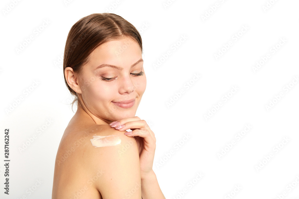 nude girl enjoying spa procedure at beauty center, close up portrait, copy space. rest, relaxation, girl relaxing in spa salon nude girl enjoying spa procedure at beauty center, close up portrait, copy space. rest, relaxation, girl relaxing in spa salon