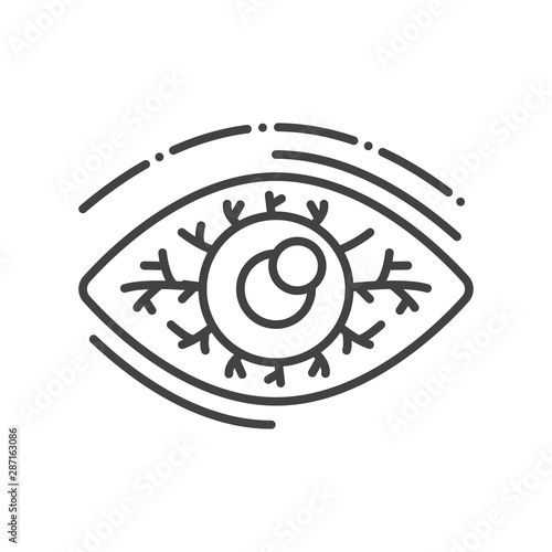 Eye inflammation line black icon. Infectious diseases. Conjunctivitis. Allergy symptoms. Sign for web page, mobile app, button, logo. Vector isolated button. Editable stroke.