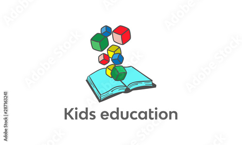 Logo of children's education. Book and game blocks