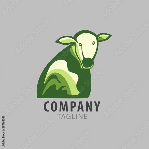 Cow and green concept logos. 4 flat color. vector eps8. editable