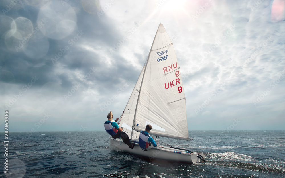 Naklejka premium Sailing yacht race. Yachting. Sailing regatta.