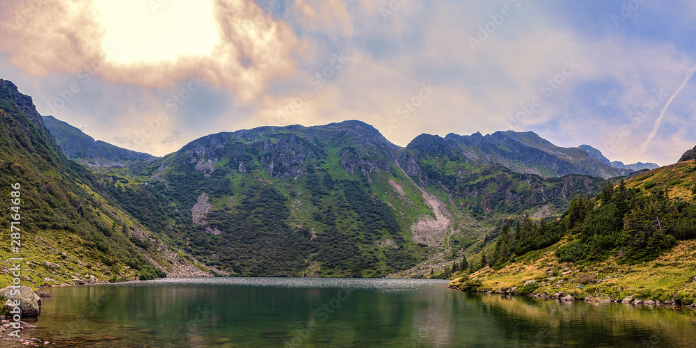Austria Alps landscape panorama with mountain lake, Kaltenbachsee in Niedere Tauern near Schladming Dachstein