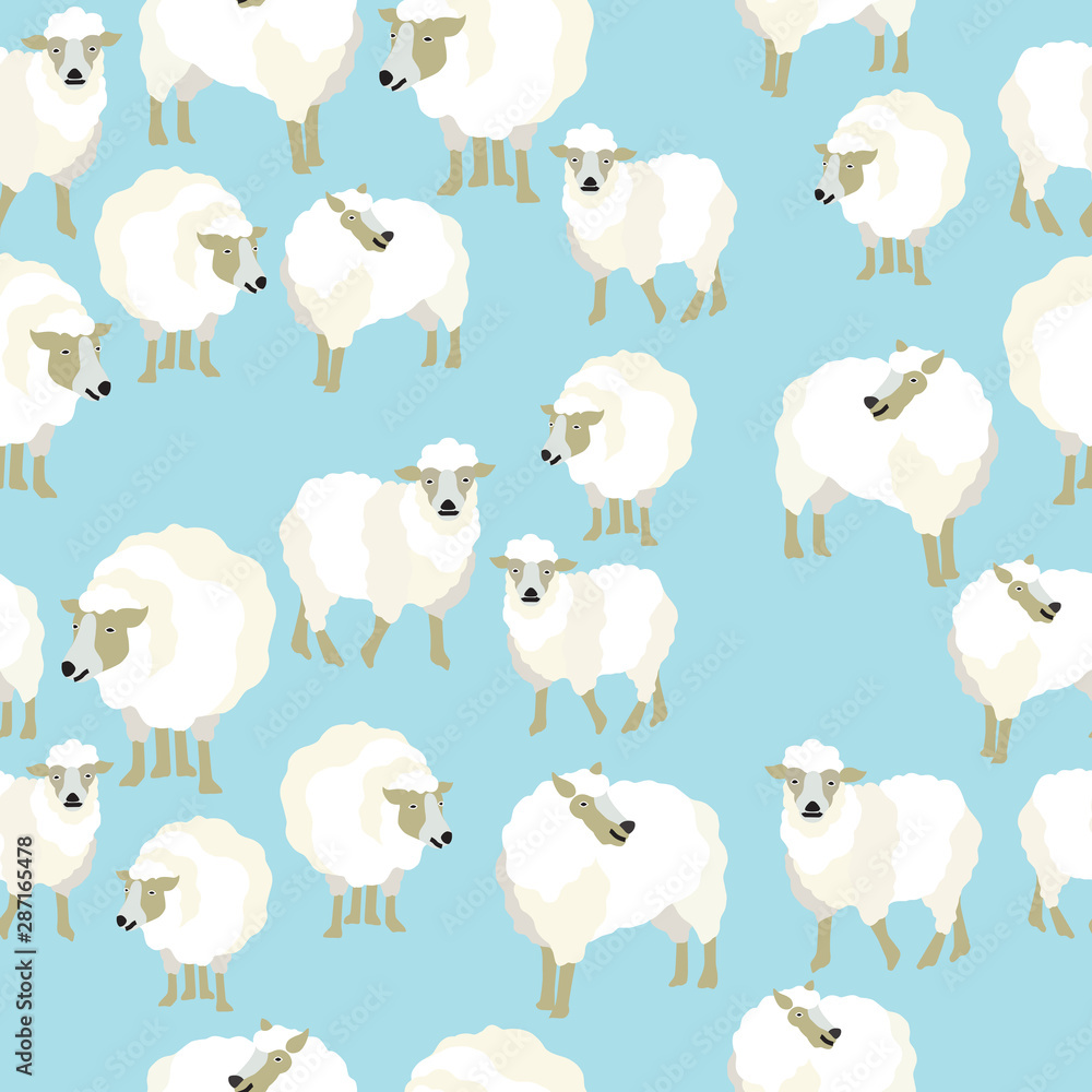 White lamb seamless pattern on blue background. White lamb seamless pattern on blue background.