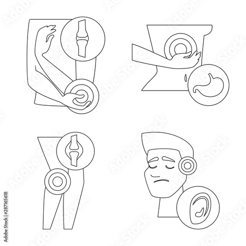 Vector illustration of bone and inflammation symbol. Set of bone and wound stock vector illustration.