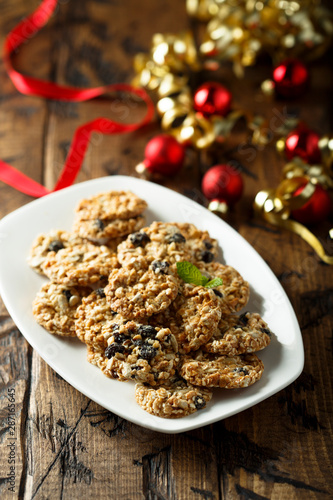 Festive Christmas cookies with raisins