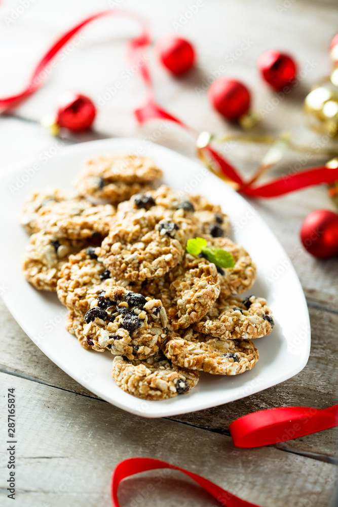 Festive Christmas cookies with raisins