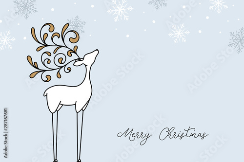 Vector christmas deer with ornamental antlers background greeting card 