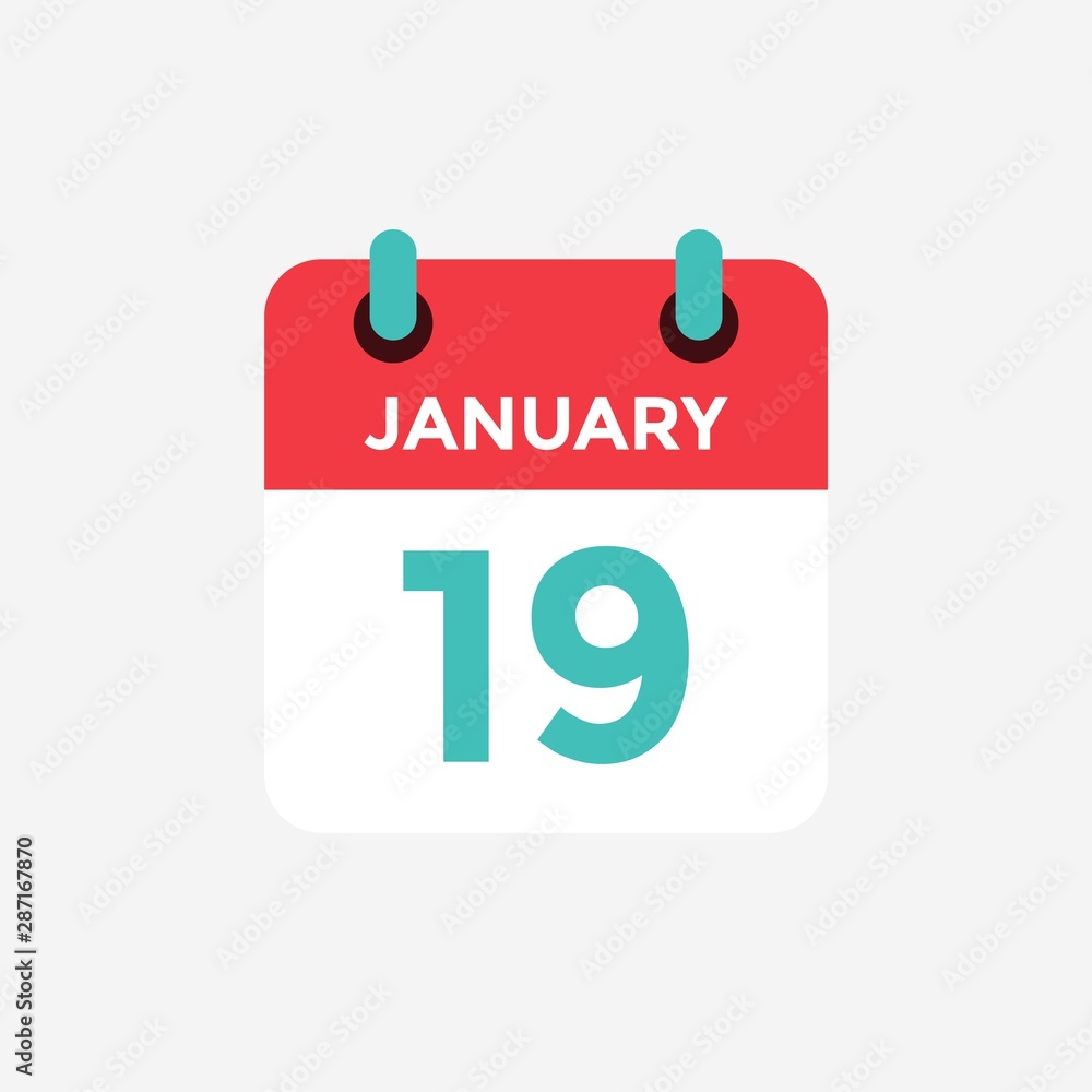 Flat icon calendar 19 January. Date, day and month. Vector illustration. Flat icon calendar 19 January. Date, day and month. Vector illustration.