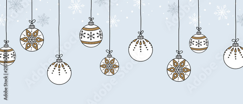 Vector christmas ball hanging decoration hand drawn illustration with snowflakes