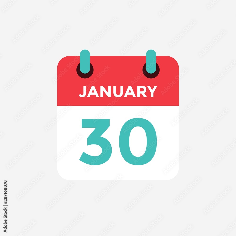 Flat icon calendar 30 January. Date, day and month. Vector illustration. Flat icon calendar 30 January. Date, day and month. Vector illustration.