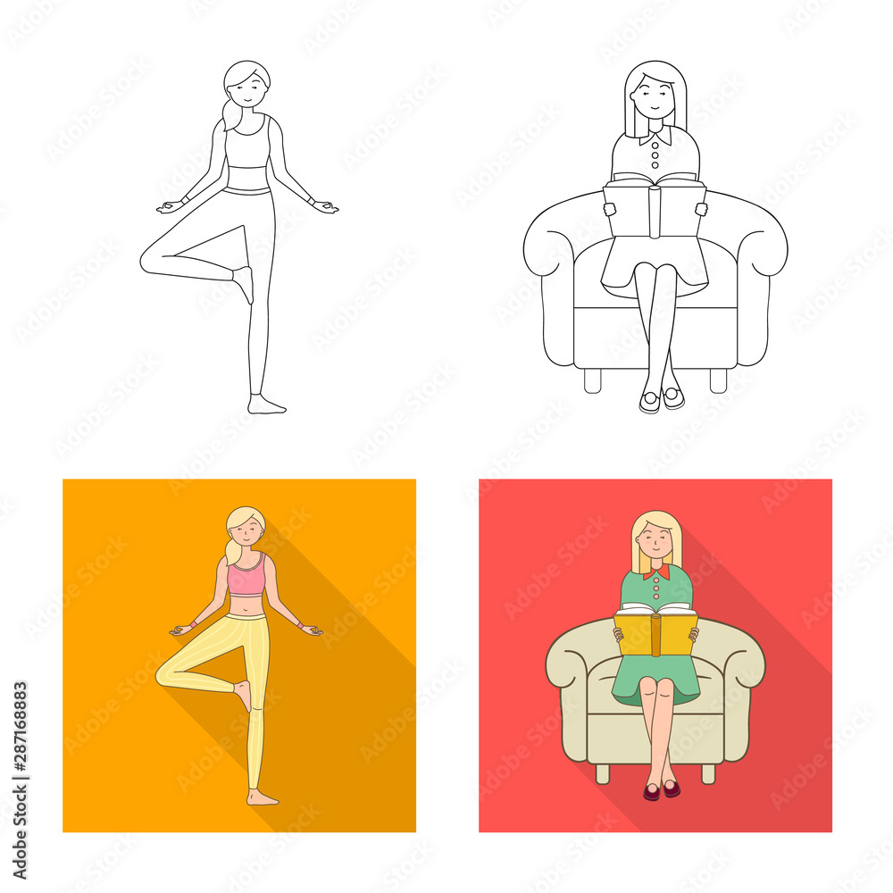 Isolated object of posture and mood sign. Set of posture and female vector icon for stock.